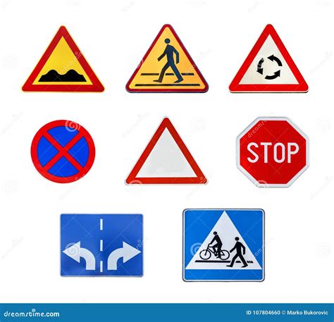 Several Road Sign Isolated on White Stock Photo - Image of driving ...