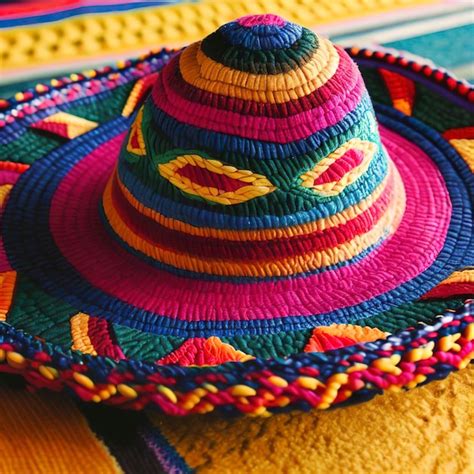 Premium AI Image | Multi colored traditional mexican sombrero on yellow rug