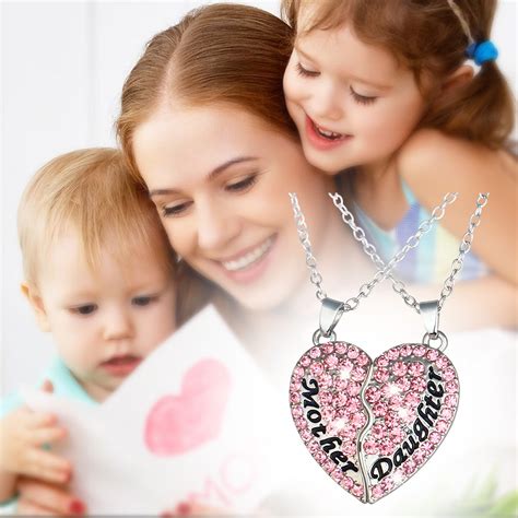 Mother And Daughter Heart Shaped Diamond Studded Pendant Necklace Mother's Day Gift - Walmart.com