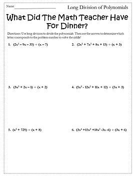 Polynomial Long Division Activity {Dividing Polynomials Activity Worksheet}