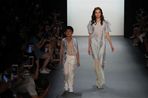 A Model Walks the Runway at the Vicky Zhang Parent Child Collection S/S 2017 Editorial Stock ...