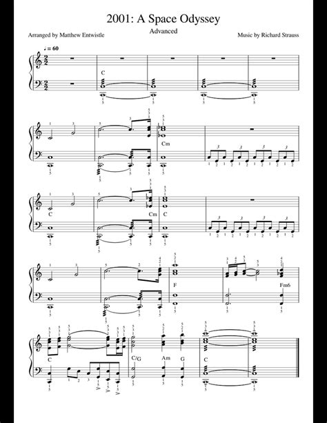 2001 Space Odyssey Advanced sheet music for Piano download free in PDF or MIDI