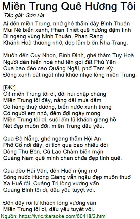 Loi bai hat Mien Trung Que Huong Toi (Son Ha) [co nhac nghe]