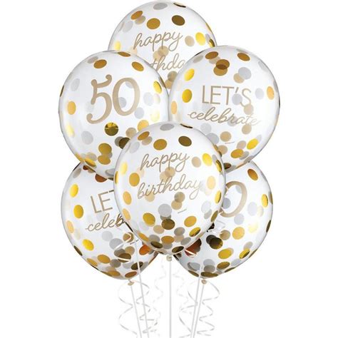 Metallic Golden Age 50th Birthday Latex Confetti Balloons, 12in, 6ct ...