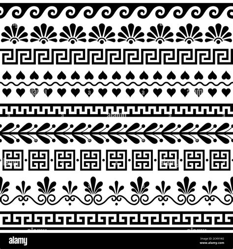 Greek seamless vector pattern set - ancient floral and geometric ...