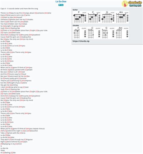 Hợp âm: La Da Dee - cảm âm, tab guitar, ukulele - lời bài hát | chords.vip