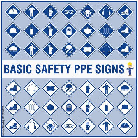 Set of safety signs and symbols for warning and remind all workers to ...