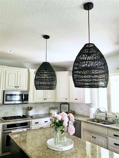 Black Woven Pendant Lights in the Kitchen - Life Love Larson