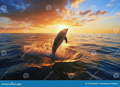 Dolphin Jump in the Sunset, AI Generative Stock Illustration ...