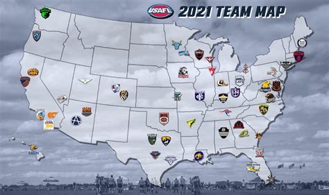 USAFL: Updated league map for the 2021 season, showing the locations of ...