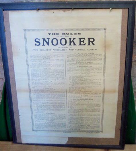 Framed Snooker Rules. Vintage snooker rules from 1920's. | Browns ...