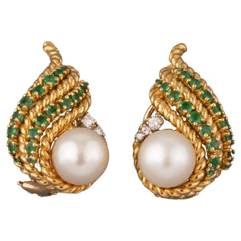 Gold Diamond and Pearl Vintage Earrings For Sale at 1stDibs