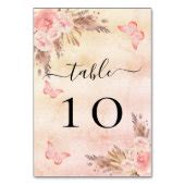 Pampas grass rose gold blush pink floral butterfly table number | Zazzle