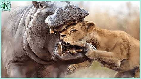 Lion Messed with the Wrong Hippo..It Pays It’s Life - YouTube