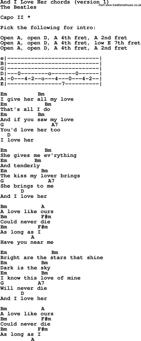 Song Lyrics with guitar chords for And I Love Her | Guitar chords ...