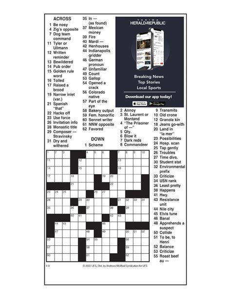 Andrews McMeel Crossword: April 9, 2022 | Crosswords | yakimaherald.com