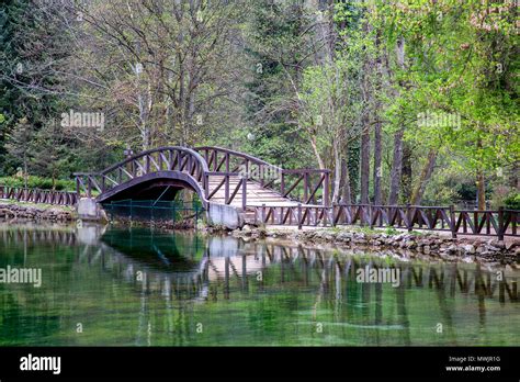 Wooden bridge in nature park Vrelo Bosne near Sarajevo, Bosnia and Herzegovina Stock Photo - Alamy