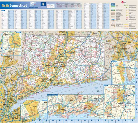 Large detailed road map of Connecticut state with all cities | Vidiani ...