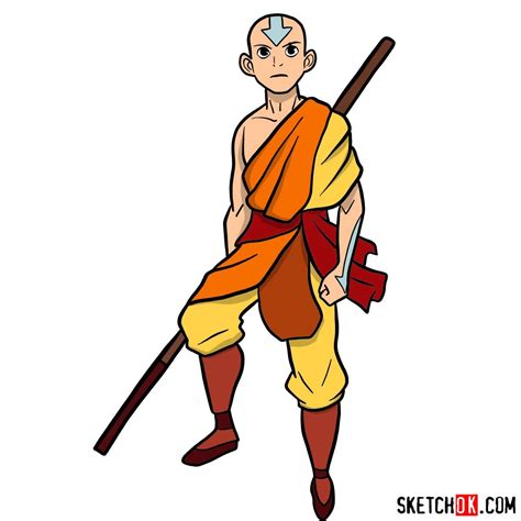 How to Draw Aang from Avatar in Full Growth | SketchOk