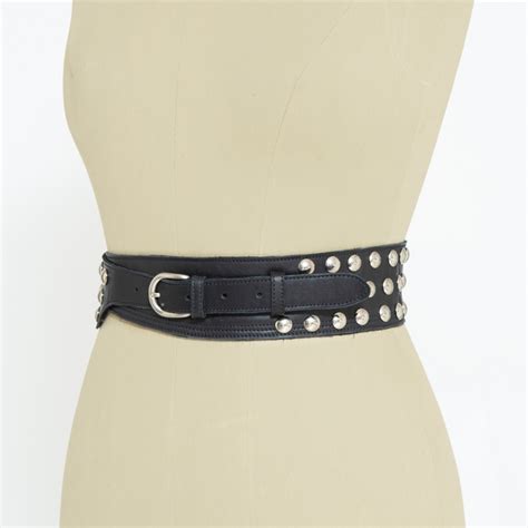 Wide Black Leather Belt with Silver Studs - At The Boutique Cirencester