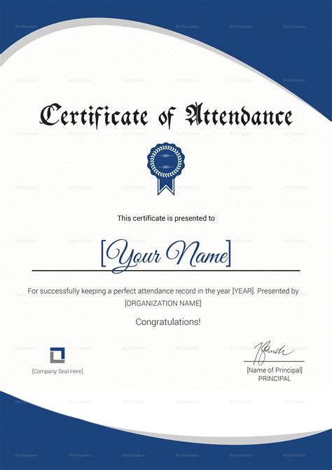 Attendance Certificate Design Template in PSD, Word