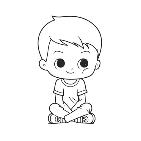 Cute Boy Sitting Coloring Page Outline Sketch Drawing Vector, Wing Drawing, Ring Drawing, Color ...