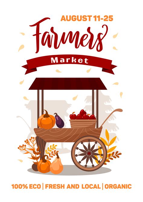 Farmers market banner. Carts with seasonal vegetables and fruits. Fresh ...