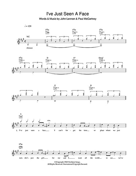 I've Just Seen A Face chords by The Beatles (Melody Line, Lyrics & Chords – 43234)