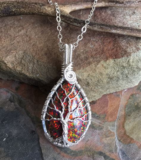 Opal Necklace, Red Opal Necklace,Opal Silver Pendant, October Birthstone,Opal Tree of Life ...