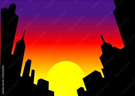 Sunset City Skyline Background Stock Vector | Adobe Stock