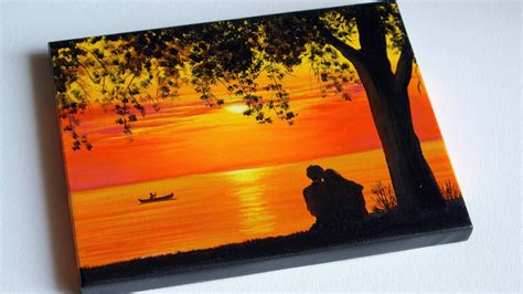 A Romantic Couple in the Sunset Painting | Couple Painting | Sunset Painting - YouTube