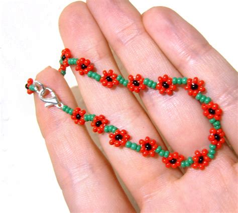 Poppy Friendship Bracelet : Beaded Poppy Bracelet Seed Bead