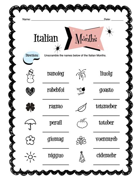 Italian Months Of The Year Worksheet Packet - Made By Teachers