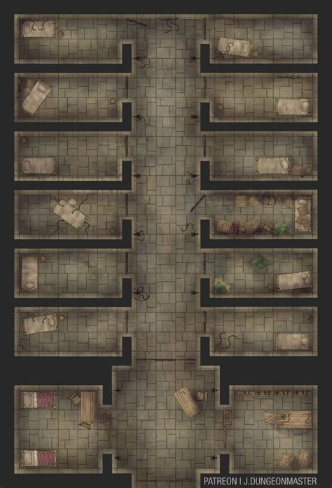 Prison Wing | J.Dungeonmaster on Patreon in 2021 | Dungeon maps, Fantasy map, Tabletop rpg maps