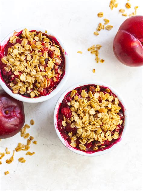 Healthy Vegan Plum Crumble Recipe | Foodaciously