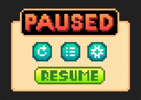 8-bit pixel text, game pause menu. Background icon for game assets in ...