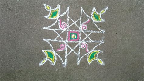 Simple deepam Kolam with 6 dots - YouTube