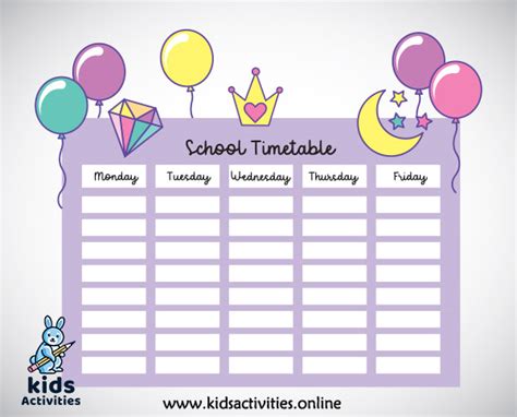 2020 School Timetable Template | Free Download ⋆ Kids Activities