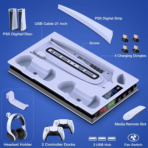 PS5 Accessories PS5 Stand for Digital/Disc Console, PS5 Cooling Station ...