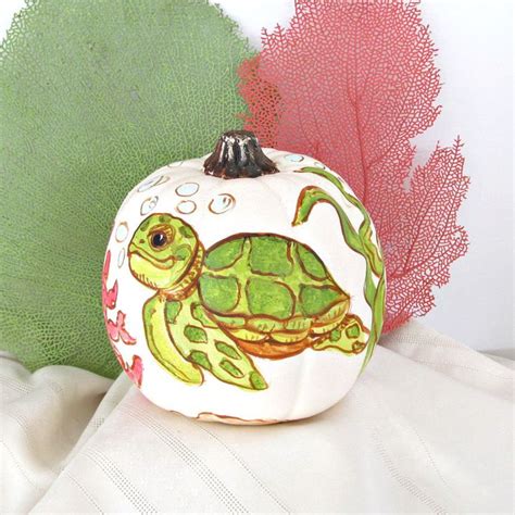 Sea Turtle Faux Beach Pumpkin Hand Painted Baby Turtle Fake | Etsy ...