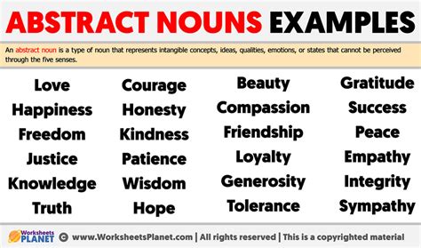 Abstract Nouns Examples