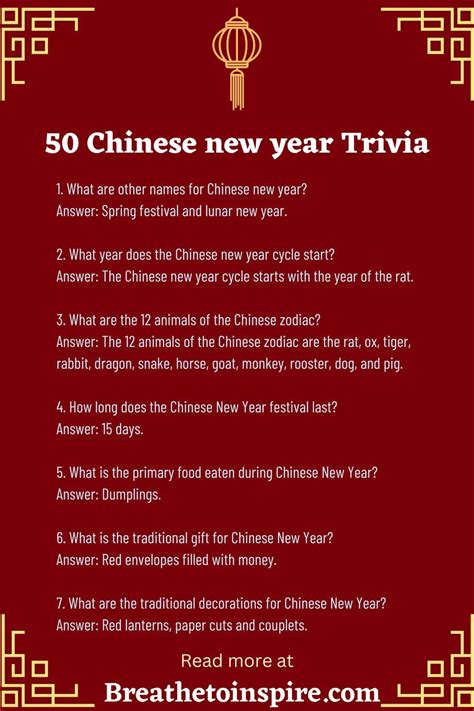 50 Lunar And Chinese New Year Trivia Questions And Answers (2024 Edition) - Breathe To Inspire