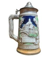 Vintage German Beer Stein Schloss Anholt Ceramic Mug Hand Painted Pewt ...