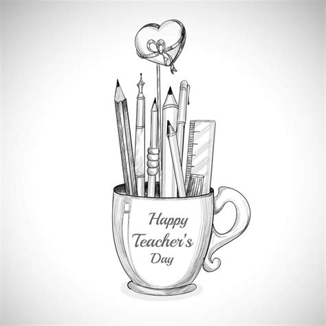 Let's Celebrate Happy Teacher's Day Mug and Pencil Sketch 1254727 Vector Art at Vecteezy