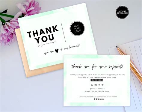 Thank you card template for small business thank you card | Etsy