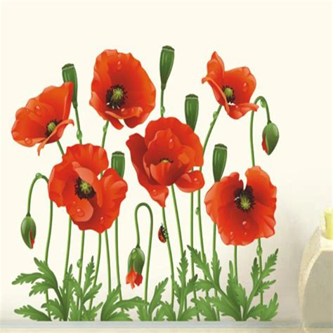 New RED POPPY Removable Wall Stickers Home Decor Art Flower Vinyl Mural ...