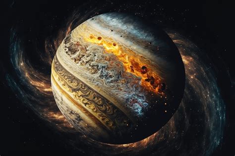 Premium Photo | Planet jupiter and the cosmic galaxy nebula movement of gas on the surface of ...