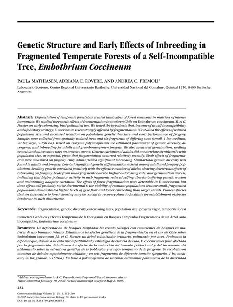 Genetic Structure and Early Effects of Inbreeding in Fragmented Temperate Forests of a Self ...