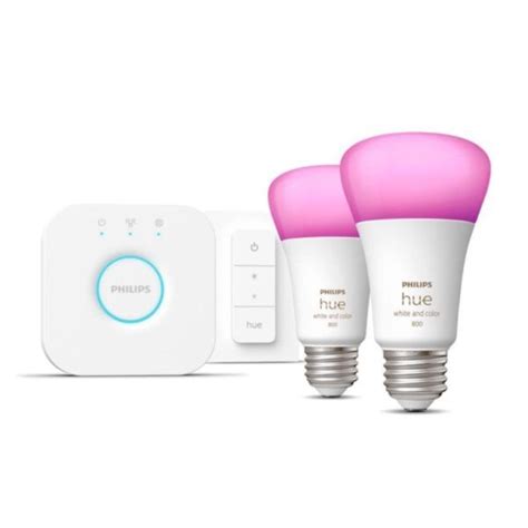 Philips Hue Starter kit: 2 E26 smart bulbs (60 W) + dimmer switch ...