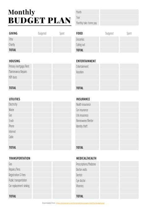 Printable Two-pages monthly budget plan PDF Download | Budget planner ...